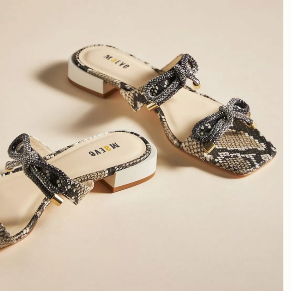 Anthroplogie Maeve Glitter Bow Snakeskin Sandals Gray NWOT Size 8 - Picture 2 of 12
